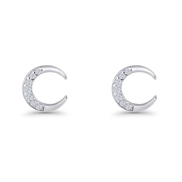 Minimalist 8.1mm Half Moon Stud Earring Cubic Zirconia 925 Sterling Silver Wholesale